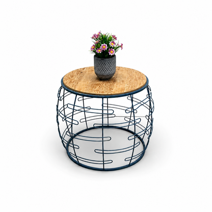Barrel Iron and Wood Round Coffee Table