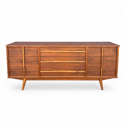 Mid-Century Walnut Nine Drawers Credenza