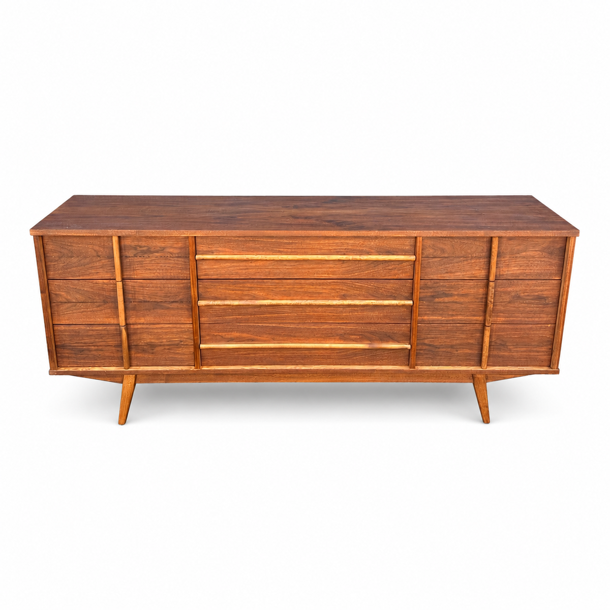 Mid-Century Walnut Nine Drawers Credenza