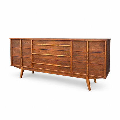 Mid-Century Walnut Nine Drawers Credenza