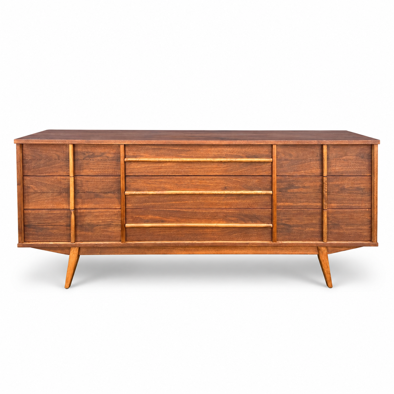 Mid-Century Walnut Nine Drawers Credenza