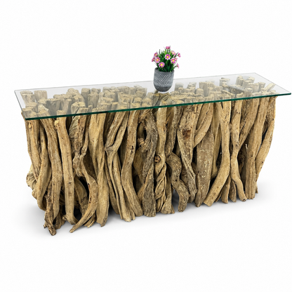 Solid Teak Driftwood Console Table