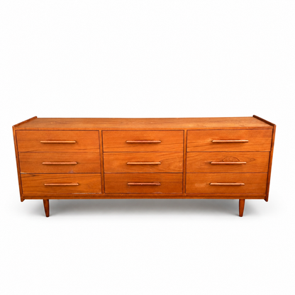 Mid-Century Modern Teak 9 Drawers Dresser