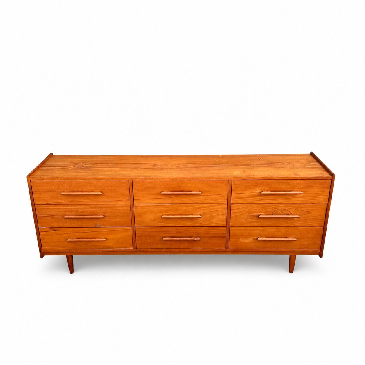 Mid-Century Modern Teak 9 Drawers Dresser