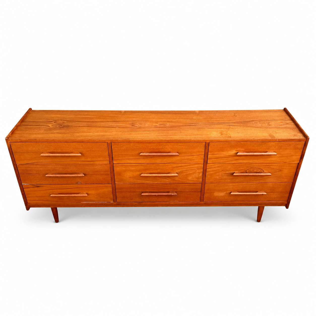 Mid-Century Modern Teak 9 Drawers Dresser