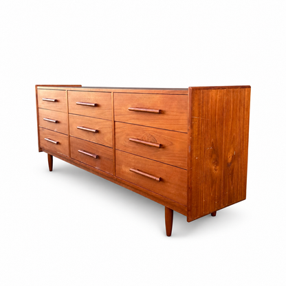 Mid-Century Modern Teak 9 Drawers Dresser