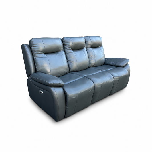 Grey Leather Power Recliner Sofa