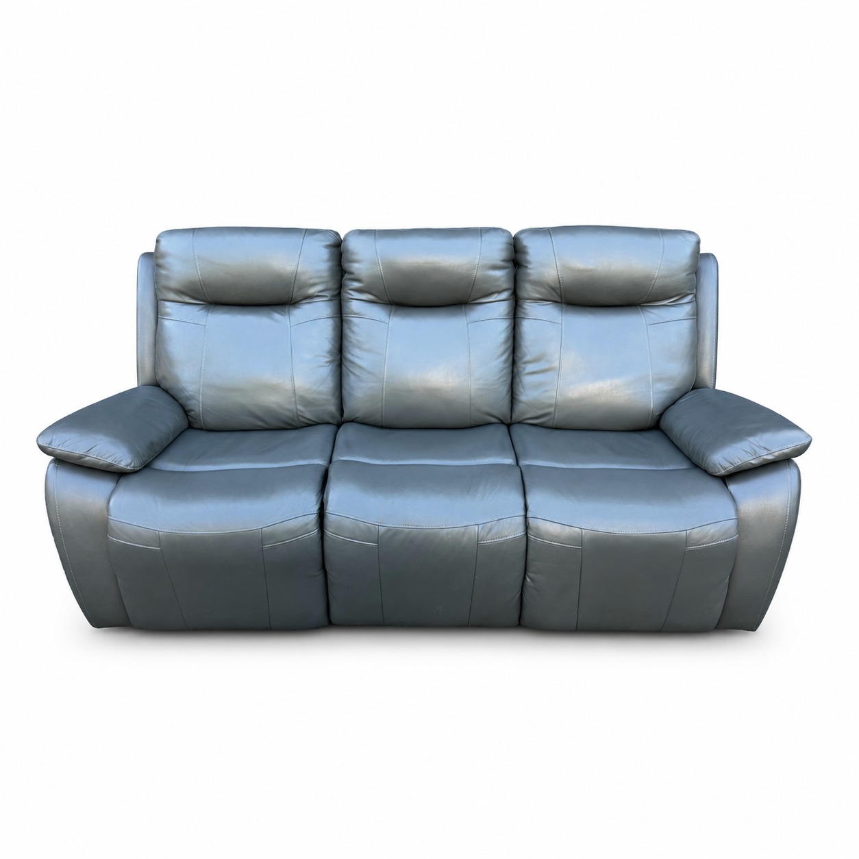 Grey Leather Power Recliner Sofa