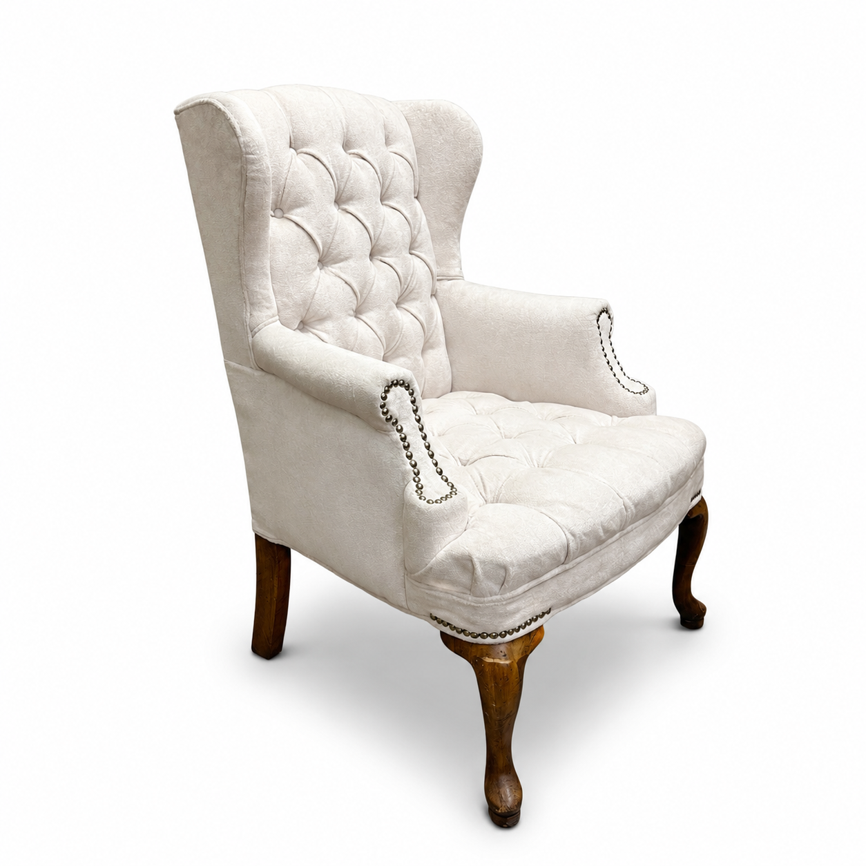 Cream Nailhead Wing Accent Chair