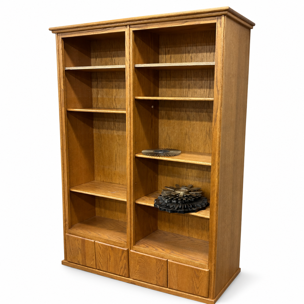 Vintage Oak Double-Bookcase