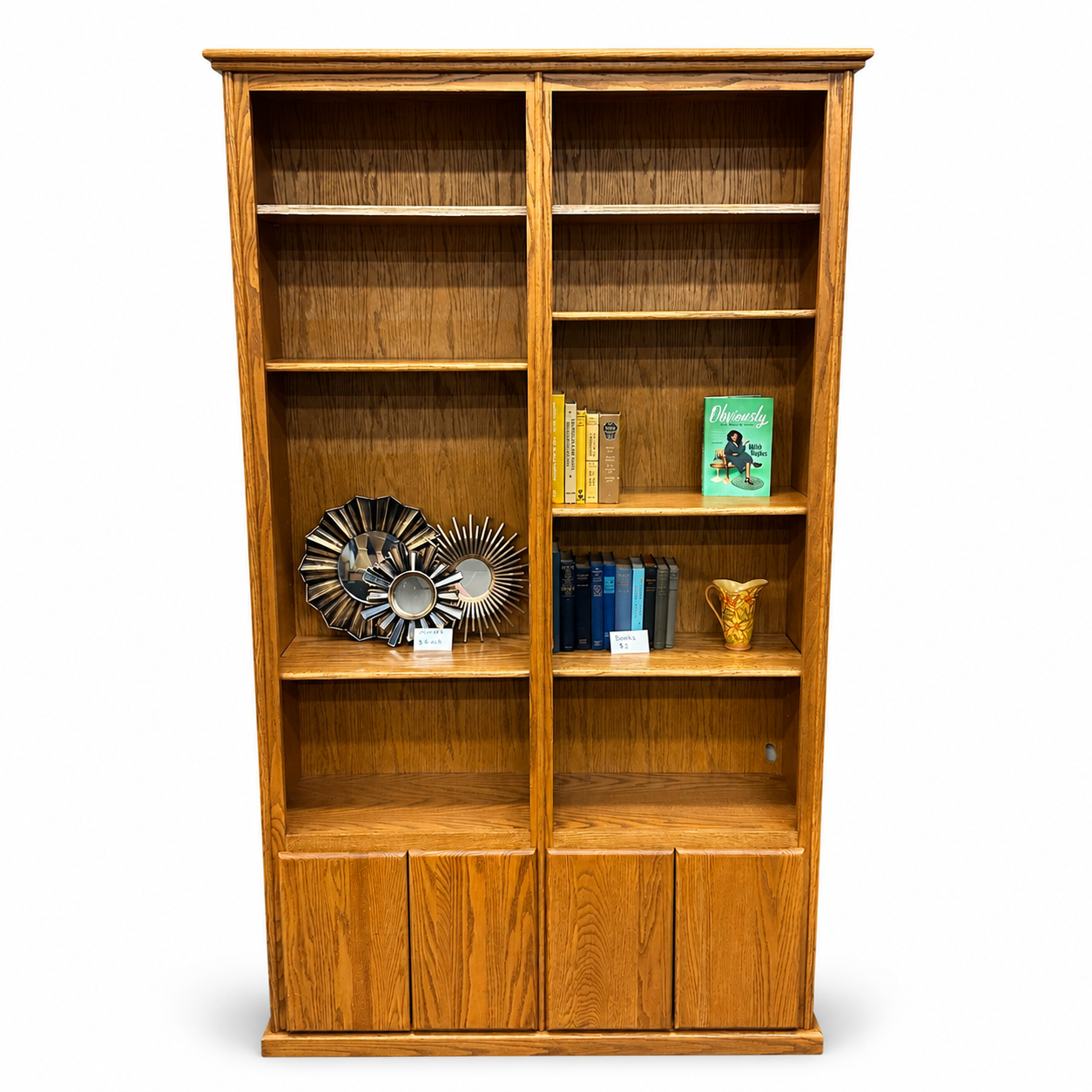 Vintage Oak Double-Bookcase