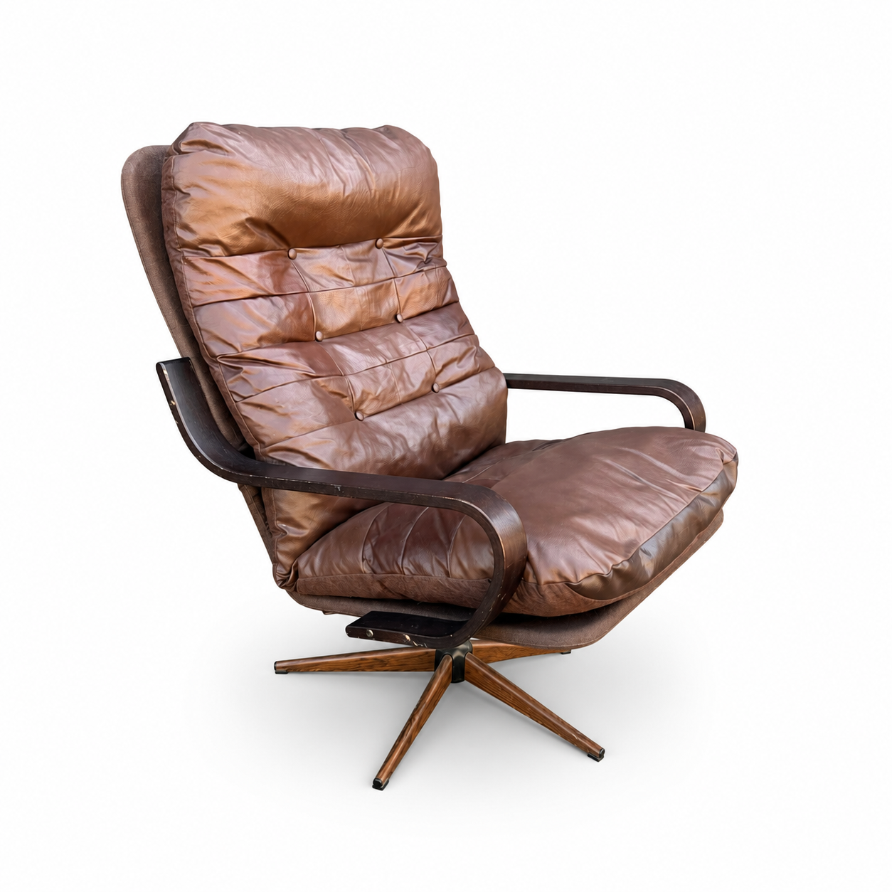 Spanish 1970s Leather Swivel Chair