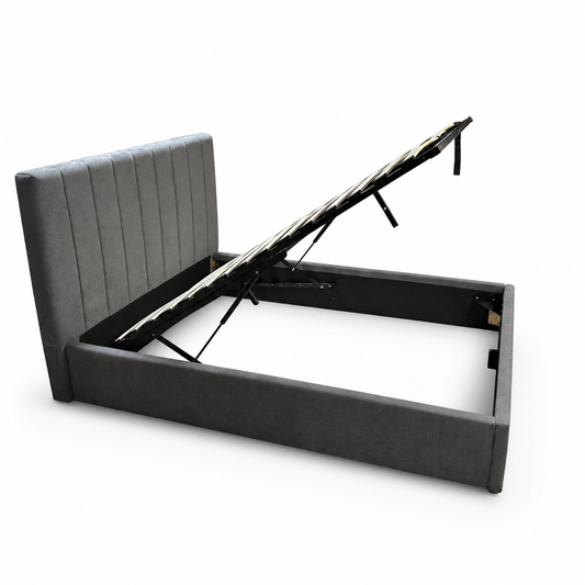 Modern Grey Double Bed with Lift-Up Storage