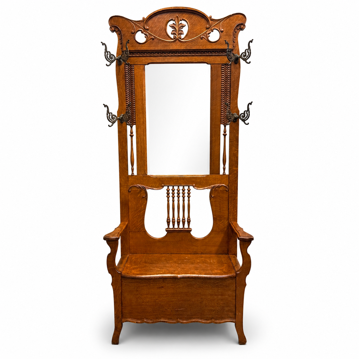 1900s American Antique Oak Hall Tree