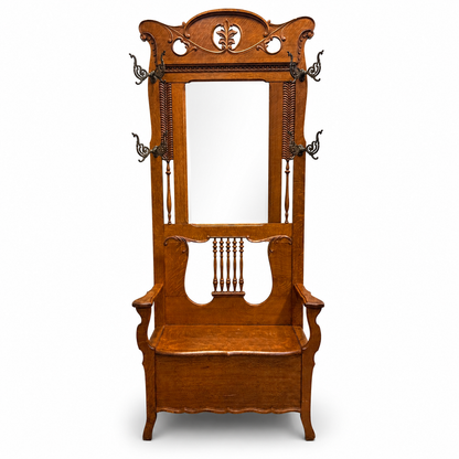 1900s American Antique Oak Hall Tree