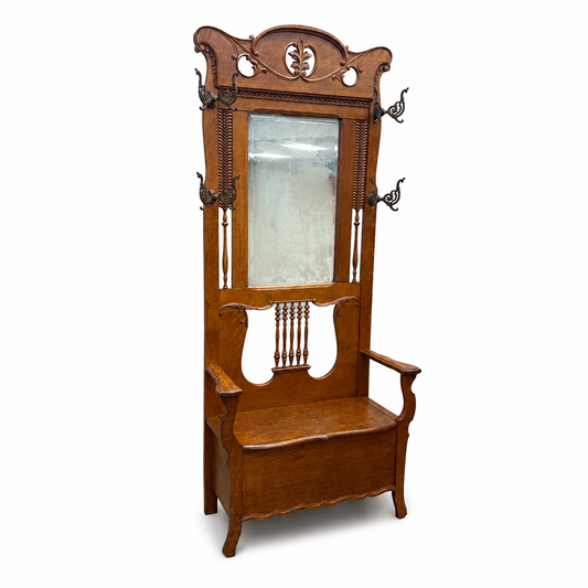 1900s American Antique Oak Hall Tree