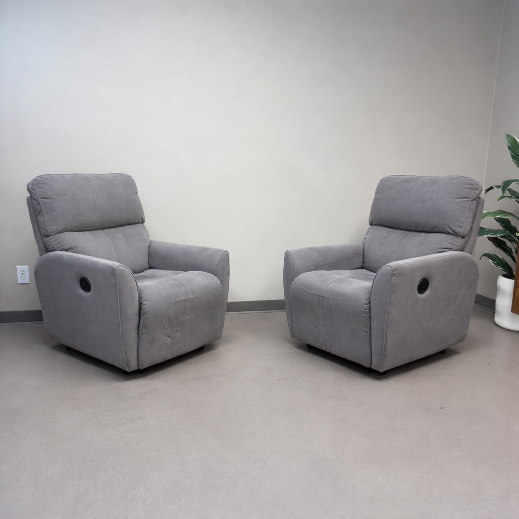 Push Back Grey Fabric Recliner (x2)