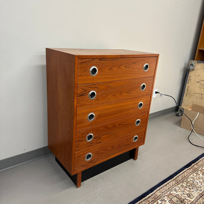Mid-Century Modern Teak 5 Drawers Highboy Dresser