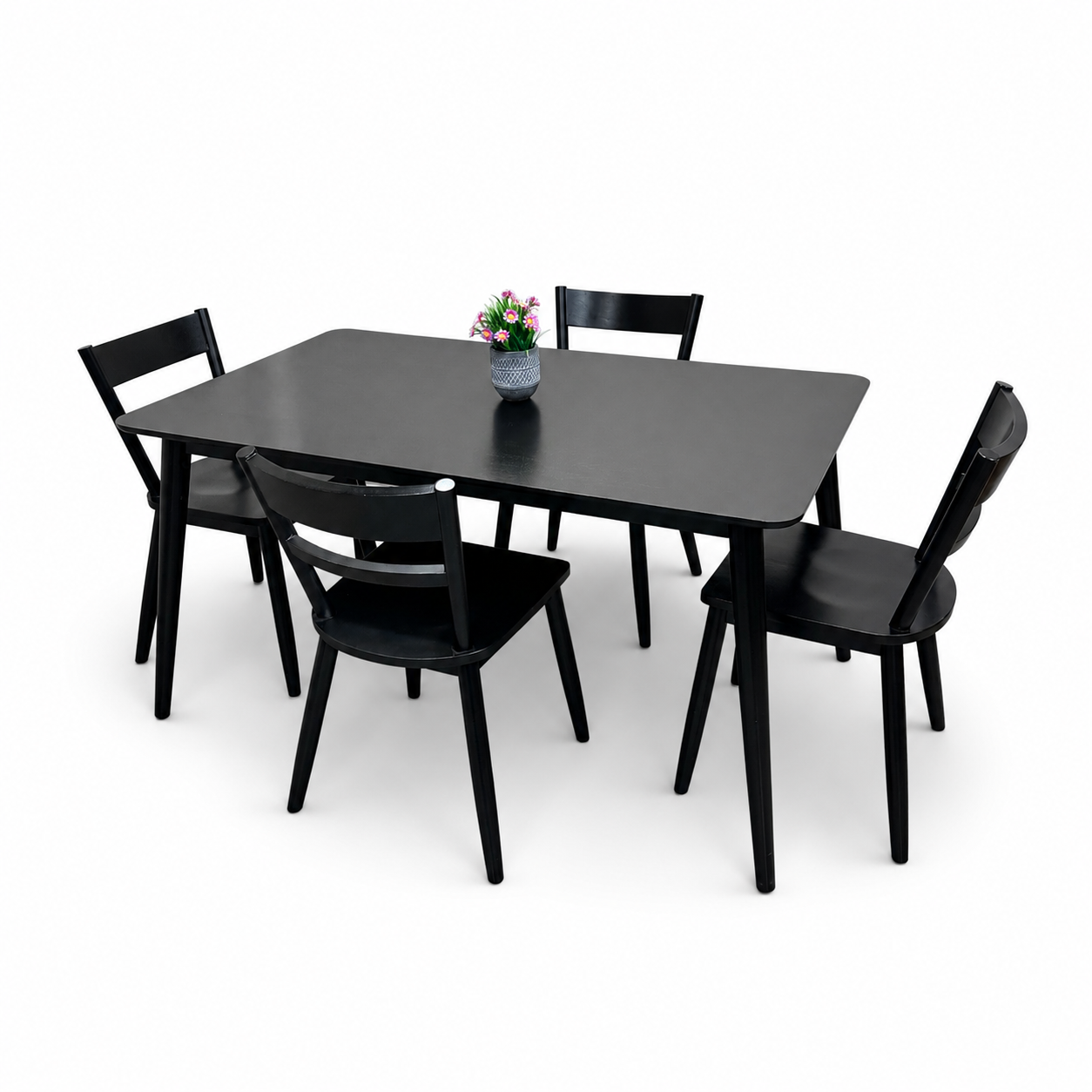 Black Solid Wood Dining Set