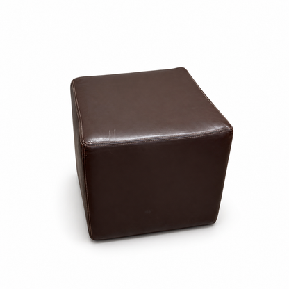 Brown Leather Square Ottoman — white background