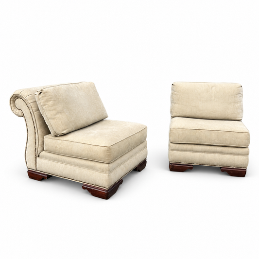 Cream Nailhead Accent Chairs (x2) — white background