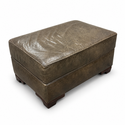 Distressed Leather Ottoman — white background