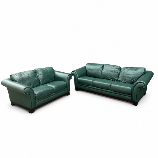 Dark Green Leather Sofa Set