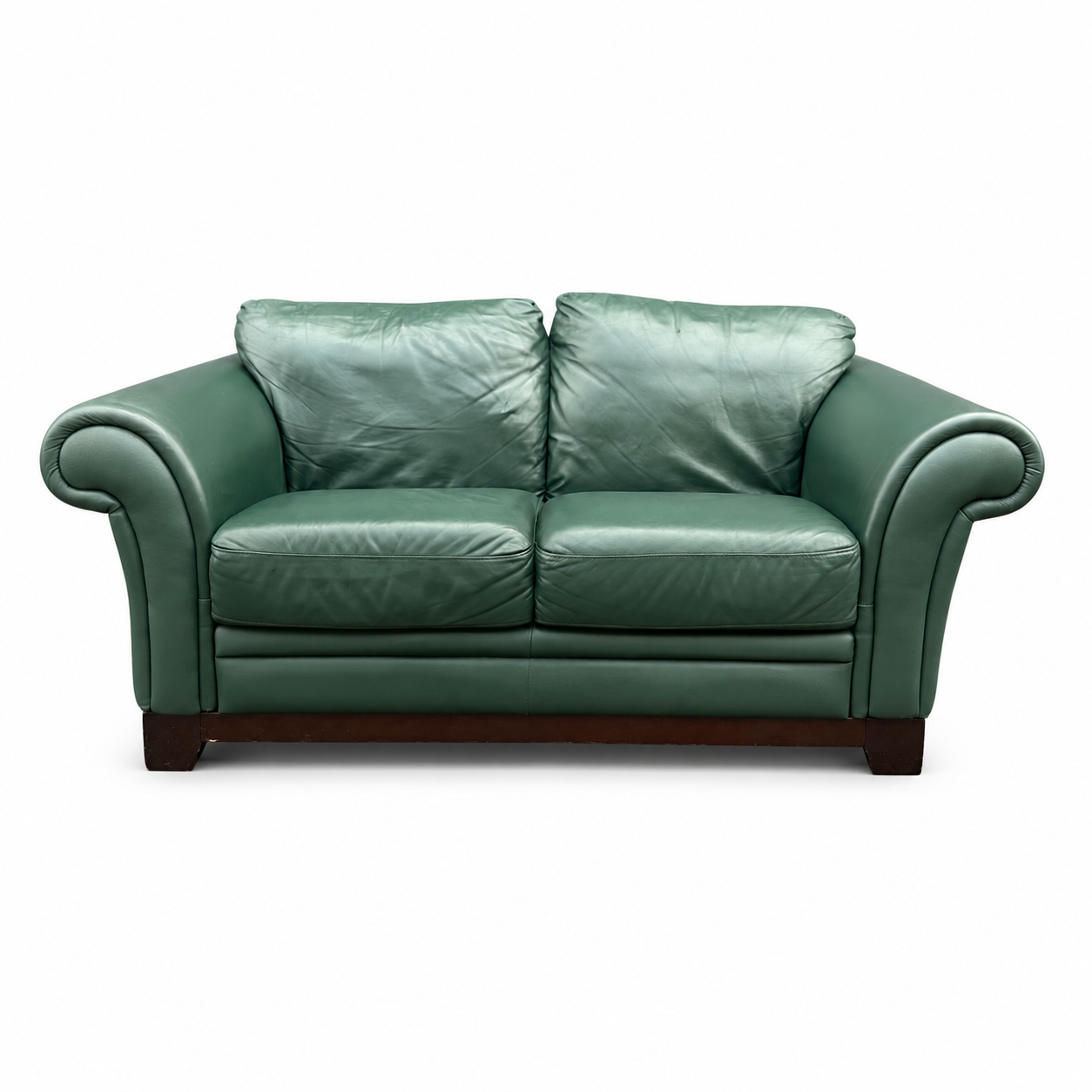 Dark Green Leather Love Seat