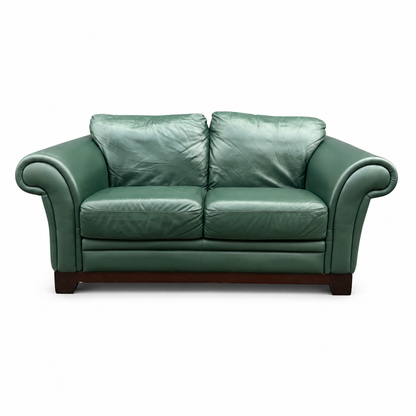 Dark Green Leather Love Seat
