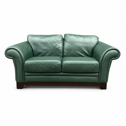 Dark Green Leather Love Seat