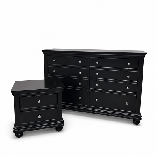 Black Modern 6 Drawers Dresser & Nightstand