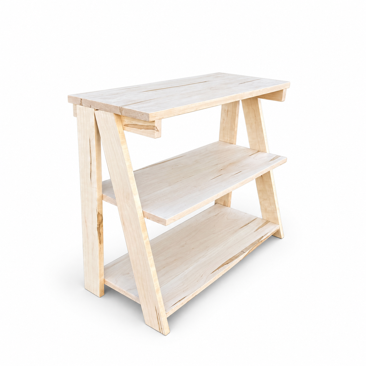 Solid maple shoe rack on white background