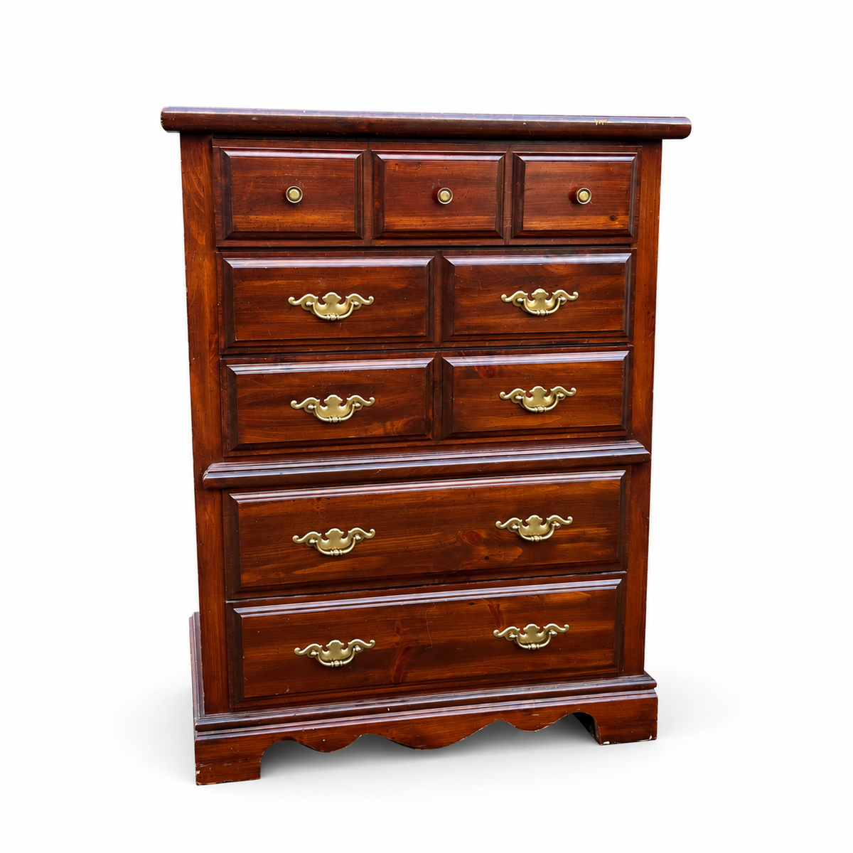 Vintage Palliser 5 Drawers Highboy Dresser on white background, view 1