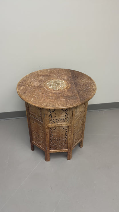 Carved Wood Round/Hexagon Side Table