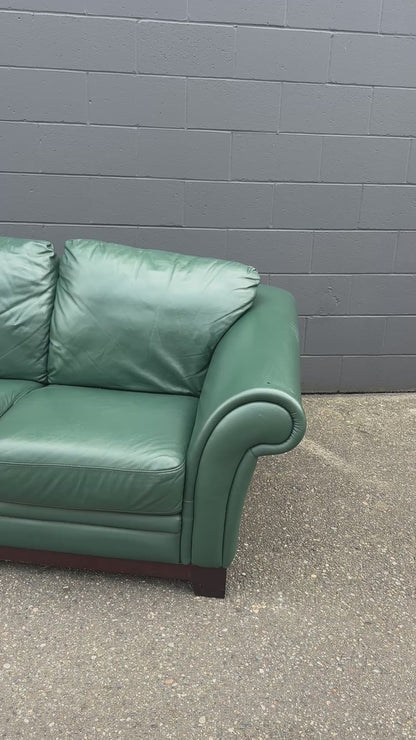 Dark Green Leather Love Seat