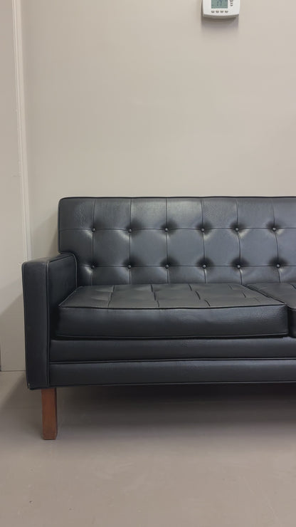 Vintage MCM Tufted Sofa Leather Look + Lounge Chair