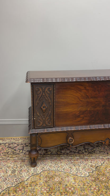Antique Carved Cedar Lined Blanket Chest