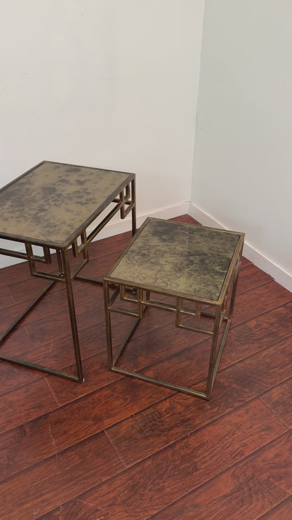 Greek Key Design Mirrored Glass Nesting Tables
