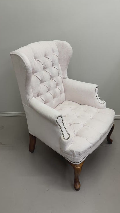 Cream Nailhead Wing Accent Chair