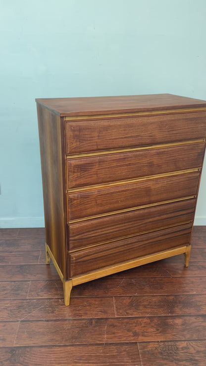Vintage Walnut Five Drawers Highboy Dresser