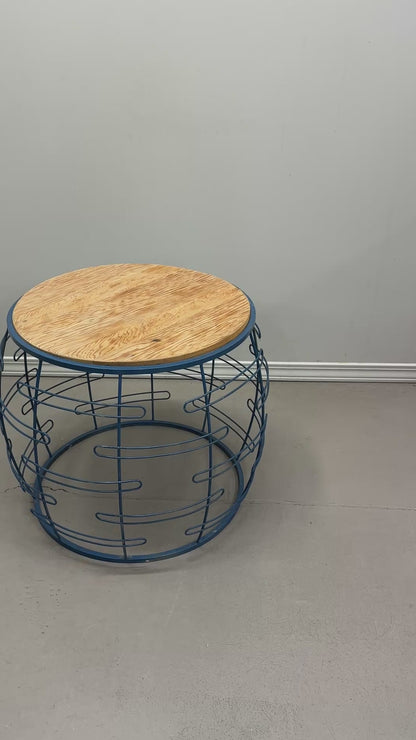 Barrel Iron and Wood Round Coffee Table