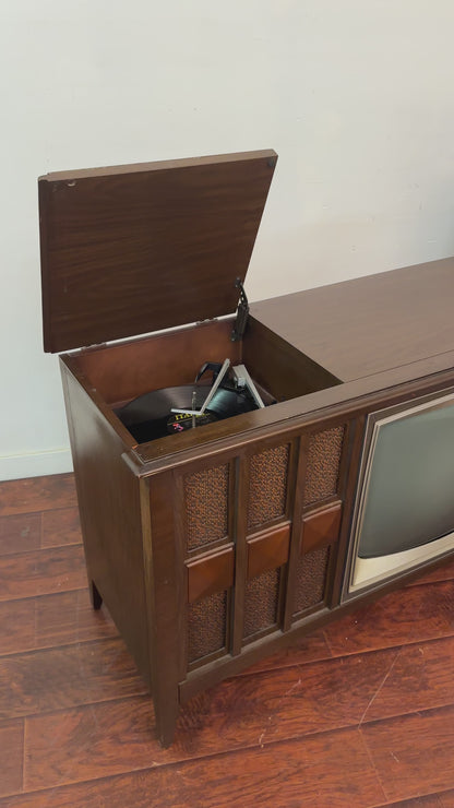 Mid-Century Console TV Cabinet with Original Television (1960s–1970s)
