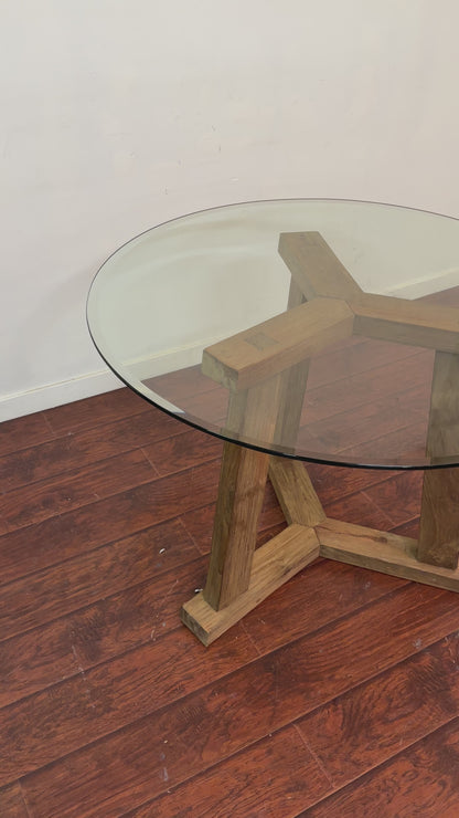 Crate & Barrel Teak + Glass Round Table