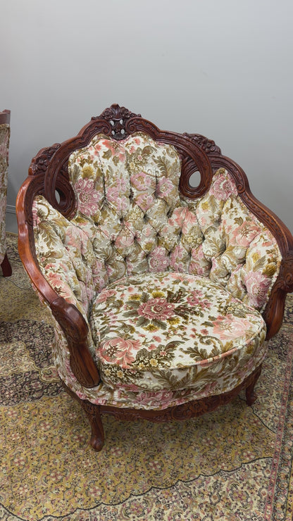French Victorian-Style Floral Accent Chair