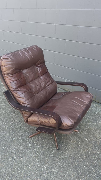 Spanish 1970s Leather Swivel Chair