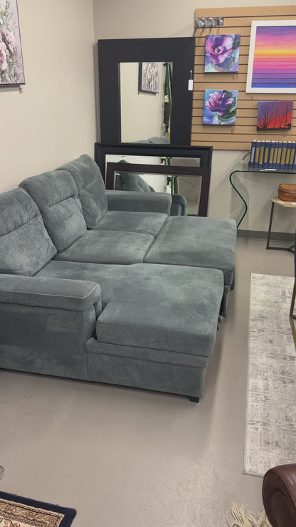 Grey Pull-Out Sleeper Sectional with Storage