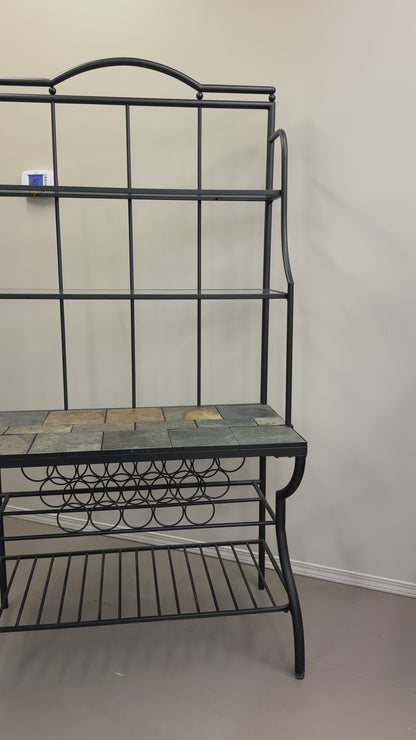 Metal Baker’s Rack with Tile Top & Glass Shelf Wine Storage
