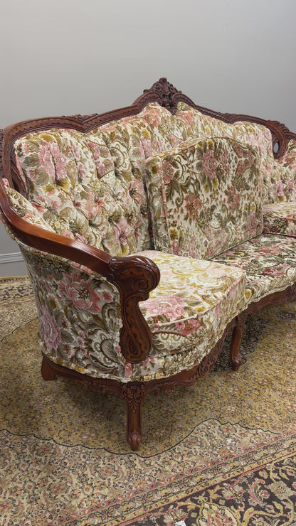 French Victorian-Style Floral Couch