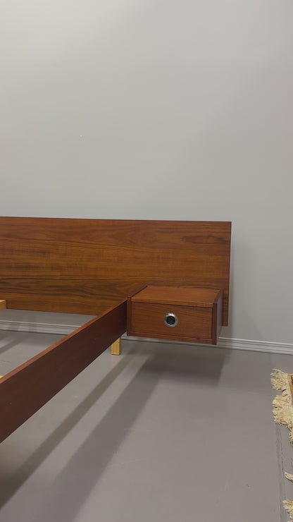 Mid-Century Modern Teak Bed w/ Floating Nightstands