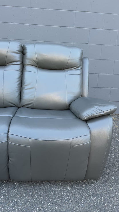 Grey Leather Power Recliner Sofa